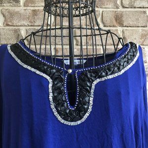 Peter Nygard Embellished Tunic Top  Blue Large